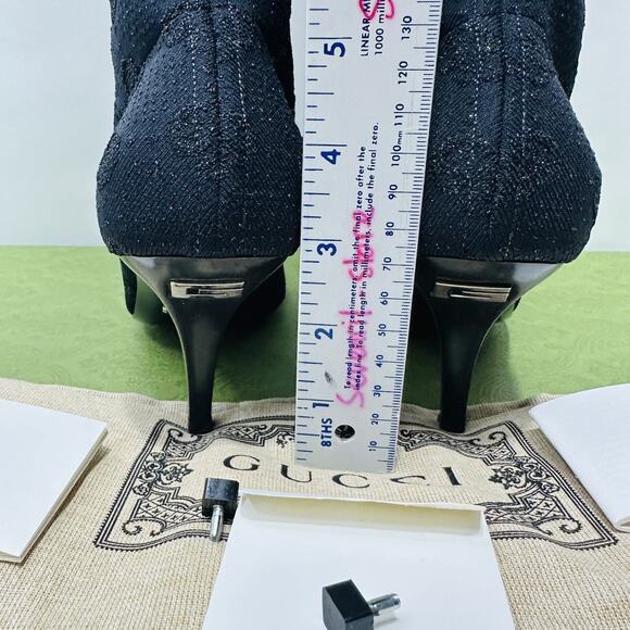 Gucci Demi 37/ US 7 Logo jacquard Metallic Stretch Knit Over The Knee Boots NIB - Picture 9 of 15